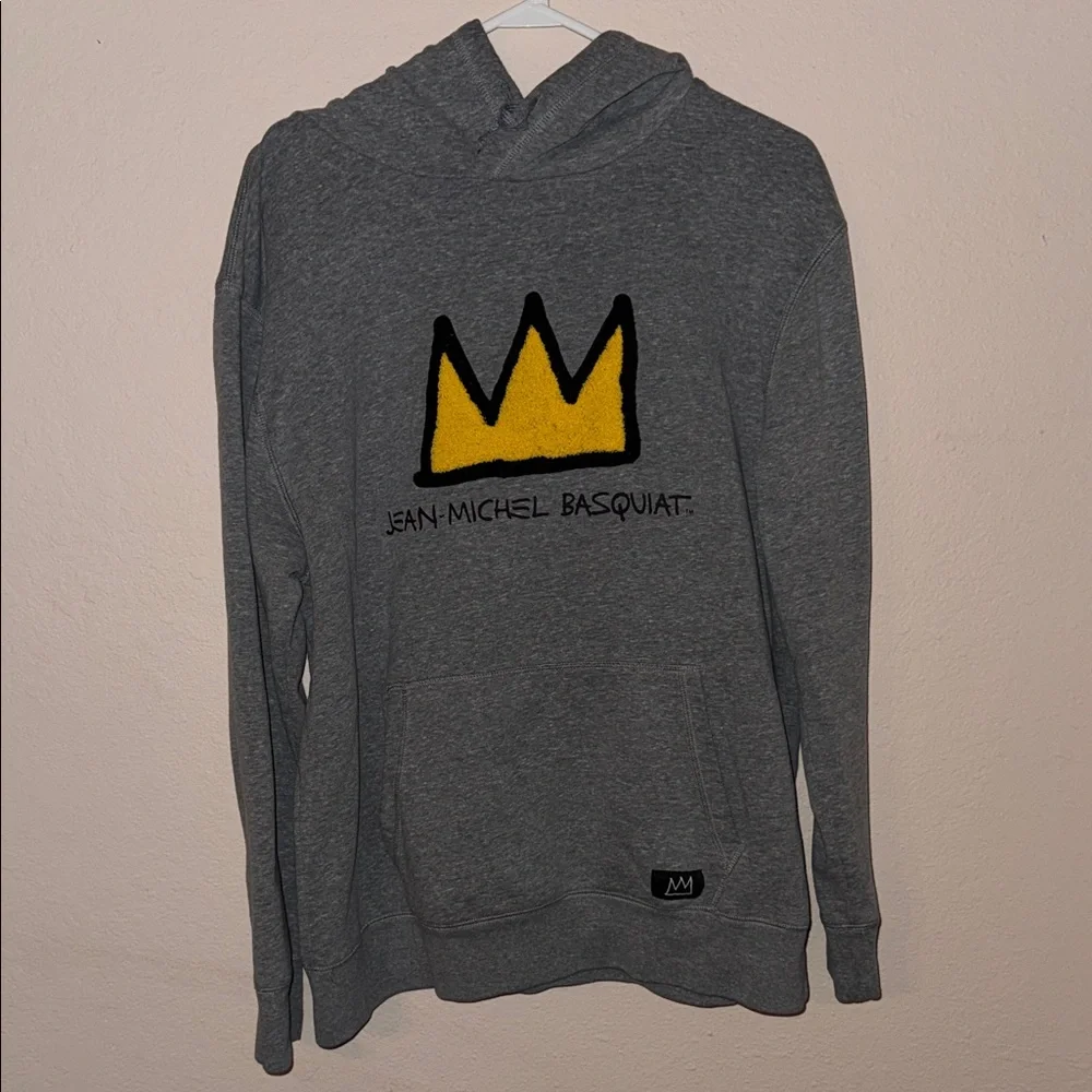 Jean-Michel Basquiat Gray Hoodie with Yellow Crown Graphic - Picture 1 of 4